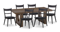  Ensemble de salle à manger Sol de Kort & Co. 7 pièces avec table de 78 po (L), base piédestal et 6 chaises - noir et brun