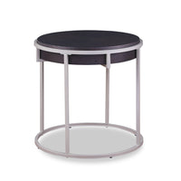  Table de bout moderne Jaida ronde de 24 po - brune avec base en métal gris