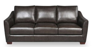 Sofa Royce de Cindy Crawford Home de 84 po en cuir véritable avec coussins amovibles et pattes en bois - brun chocolat