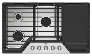 Surface de cuisson à gaz Whirlpool de 36 po avec grille à charnières 2 en 1 qui se convertit en plaque chauffante - WCGK7536PS