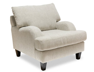 Fauteuil Nofia de 36 po fabriqué au Canada en tissu de chenille avec pattes en bois - beige lin