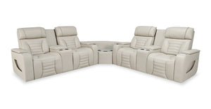 Sofa sectionnel de massage à inclinaison électrique Zen 3 pièces en similicuir abricot avec deux consoles réfrigérantes