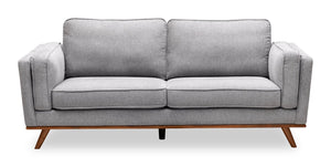 Sofa Kassia de Kort & Co. de 80 po de format condo en tissu d’apparence lin gris avec base et pattes en bois