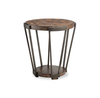  Table de bout industrielle ronde Cheney 23 po en bois massif avec tablette - bourbon