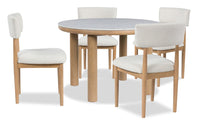  Ensemble de salle à manger Jolie 5 pièces en mélamine avec table ronde de 45 po (L), dessus en imitation de marbre et 4 chaises - blanc et chêne brun