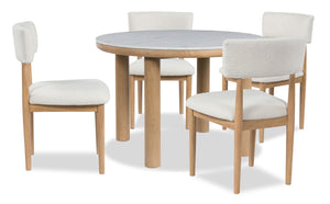 Ensemble de salle à manger Jolie 5 pièces en mélamine avec table ronde de 45 po (L), dessus en imitation de marbre et 4 chaises - blanc et chêne brun