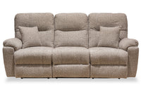  Sofa à inclinaison électrique Dawson de 87 po fabriqué au Canada en tissu avec port USB et coussins décoratifs - beige