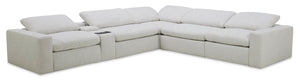 Sofa sectionnel à inclinaison électrique modulaire Sky 6 pièces en tissu avec console et coussins en duvet et plumes - blé Nathan