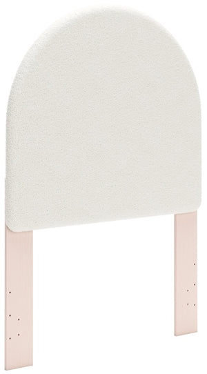 Tête de lit à panneau Lola en tissu bouclé blanc et rose tendre pour enfants - format lit simple
