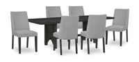  Ensemble de salle à manger Emery 7 pièces en bois avec table, rallonge, 72 po à 96 po (L) et 6 chaises - noir et anthracite