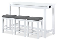  Table de salon moderne Noah de 60 po avec 3 tabourets de hauteur comptoir et ports USB - blanche