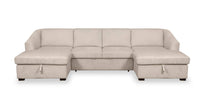  Sofa-lit sectionnel Envy 3 pièces en tissu de chenille avec 2 fauteuils longs de rangement - beige amande