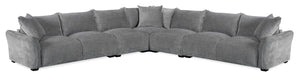 Sofa sectionnel Reflect 5 pièces en tissu de chenille avec coussins de dossier réversibles et pattes en bois - gris