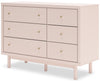 Commode Lola de 50,63 po (L) x 35,7 po (H) à 6 tiroirs pour la chambre à coucher - rose tendre