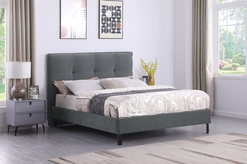 Lit plateforme rembourré Amos anthracite avec tête de lit capitonnée - format lit double