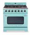 Cuisinière à gaz Classic Rétro par Unique de 36 po et de 5,2 pi3 à 6 brûleurs avec convection - turquoise brume marine - UGP-36CR T