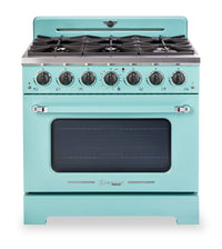  Cuisinière à gaz Classic Rétro par Unique de 36 po et de 5,2 pi3 à 6 brûleurs avec convection - turquoise brume marine - UGP-36CR T 