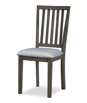 Chaise de salle à manger Bryn avec siège en tissu et dossier à lattes - gris foncé