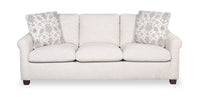  Sofa Mallie de 84 po en tissu de chenille avec accoudoirs enroulés et pattes en bois - blanc coquillage