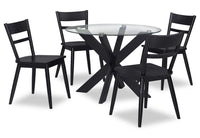  Ensemble de salle à manger Remi 5 pièces en verre et bois avec table ronde de 42 po (L) et 4 chaises à dossier en échelle - noir