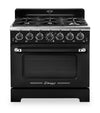 Cuisinière à gaz Classic Rétro par Unique de 36 po et de 5,2 pi3 à 6 brûleurs avec convection - noir minuit - UGP-36CR B