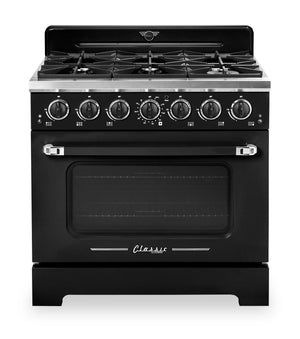 Cuisinière à gaz Classic Rétro par Unique de 36 po et de 5,2 pi3 à 6 brûleurs avec convection - noir minuit - UGP-36CR B