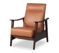  Fauteuil d’appoint à inclinaison par poussée Aydin de 27,5 po en cuir véritable chameau orange avec accoudoirs et pattes en bois