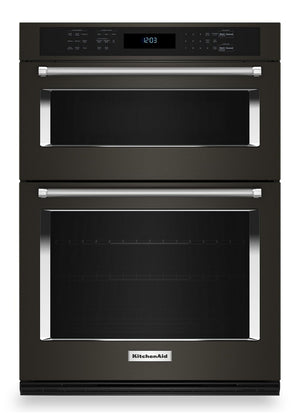 Four mural combiné électrique KitchenAid de 5,7 pi³ et de 27 po avec convection véritable - acier inoxydable noir avec fini PrintShieldMC - KOEC527PBS