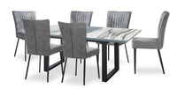  Ensemble de salle à manger Ezra 7 pièces avec table qui s’allonge de 63 po à 79 po (L) et 6 chaises - imitation de marbre blanc et gris