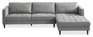 Sofa sectionnel de droite Metro 2 pièces en tissu avec fauteuil long et coussins de siège capitonnés - gris