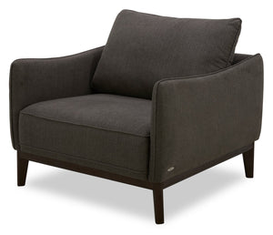 Fauteuil Gena Cindy Crawford Home de 38,5 po en tissu d’apparence lin gris anthracite avec coussin de dossier amovible