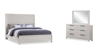  Ensemble de chambre à coucher Haven 5 pièces blanc avec lit à panneaux, commode et miroir - format très grand lit