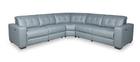  Sofa sectionnel à inclinaison électrique Geneva 3 pièces en cuir véritable bleu piscine avec appuie-têtes électriques et port USB