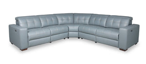 Sofa sectionnel à inclinaison électrique Geneva 3 pièces en cuir véritable avec appuie-têtes électriques et port USB - bleu piscine