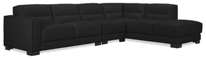 Sofa sectionnel de droite Citadel 3 pièces en cuir véritable de qualité supérieure avec pattes en bois - noir