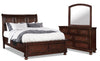 Ensemble de chambre à coucher Chelsea 5 pièces avec lit de rangement, commode et miroir, brun cerisier - format grand lit