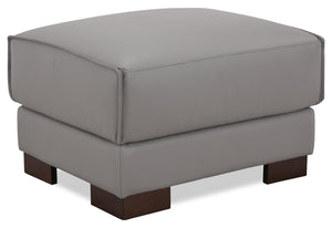 Pouf Citadel de 28 po en cuir véritable de qualité supérieure avec pattes en bois - gris