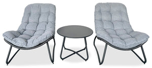 Ensemble de conversation Oslo 3 pièces pour la terrasse à l’extérieur avec 2 fauteuils de détente et table à café - osier en résine et métal, résistant aux rayons UV et aux intempéries - gris