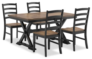 Ensemble de salle à manger Raven 5 pièces avec table à rallonge, 60 po à 78 po (L) et 4 chaises - deux teintes, noir et brun