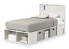 Ensemble lit plateforme et tête de lit à panneau Everley avec rangement et paniers intégrés, blanc - format lit simple