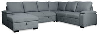  Sofa-lit sectionnel de gauche Chelsea 4 pièces en tissu d’apparence lin avec fauteuil long de rangement - gris