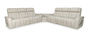 Sofa sectionnel à inclinaison électrique Zen 3 pièces en similicuir avec massage et 2 consoles rabattables - abricot