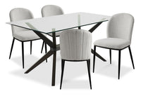  Ensemble de salle à manger Ace 5 pièces avec table de 63 po (L), dessus en verre et 4 chaises - brun et gris