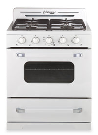  Cuisinière à gaz propane Classic Rétro hors réseau par Unique de 30 po et de 3,9 pi3 - blanc guimauve - UGP-30CR OF2 W 