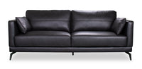  Sofa Melrose de 84,5 po en cuir véritable de qualité supérieure noir avec coussins de dossier réversibles et pattes en métal