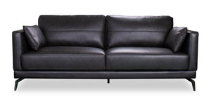 Sofa Melrose de 84,5 po en cuir véritable de qualité supérieure avec coussins de dossier réversibles et pattes en métal - noir