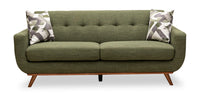  Sofa Freeman de Kort & Co. de format condo de 80 po en tissu d’apparence lin vert avocat avec base et pattes en bois