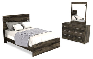 Ensemble de chambre à coucher Riley 5 pièces avec lit à panneaux, commode et miroir, fabriqué au Canada, gris - format lit double