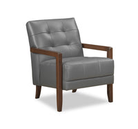  Fauteuil d’appoint Enzo de 26 po en cuir véritable avec capitonnage en biscuit, accoudoirs rectilignes et pattes en bois - gris foncé