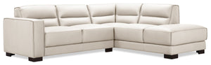 Sofa sectionnel de droite Citadel 2 pièces en cuir véritable de qualité supérieure avec pattes en hévéa - blanc givré